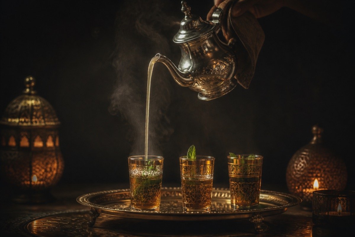 Té moruno servido desde la tetera